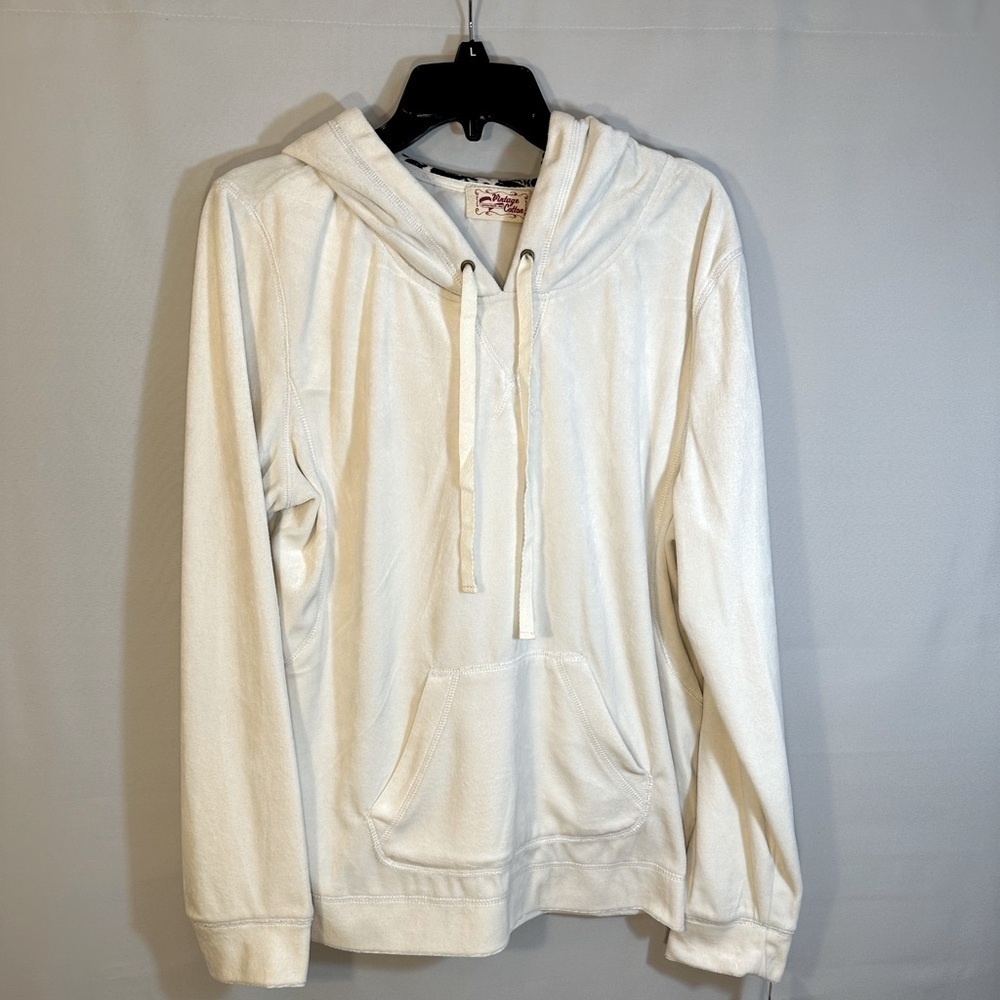 Vintage Cotton Size L Long Sleeve Hooded Pullover Kangaroo Pockets Sweatshirt - Picture 12 of 15